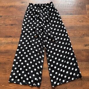 NWOT HD Her Destiny Polka Dot Wide-Leg Pants Trouser  Black White Belt Small